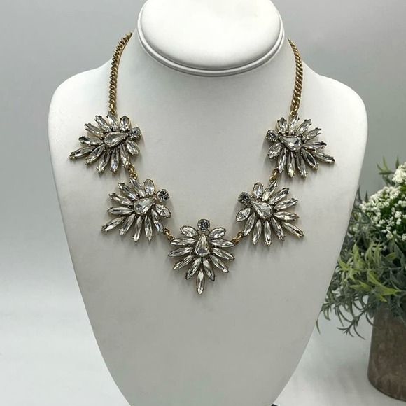 J. Crew Clear Spear Prong Set Faceted Rhinestone Statement Necklace - Picture 1 of 14